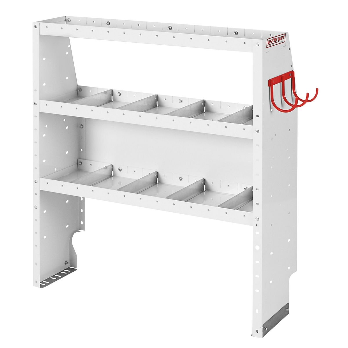 Passenger-side shelving in WEATHER GUARD 600-8110R Transit Low Roof 130-inch layout