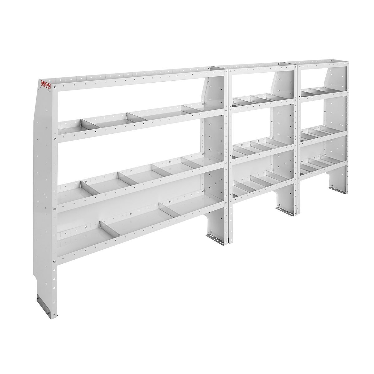 Commercial Shelving — Transit High Roof 148″ WB Extended Body — driver-side shelving layout