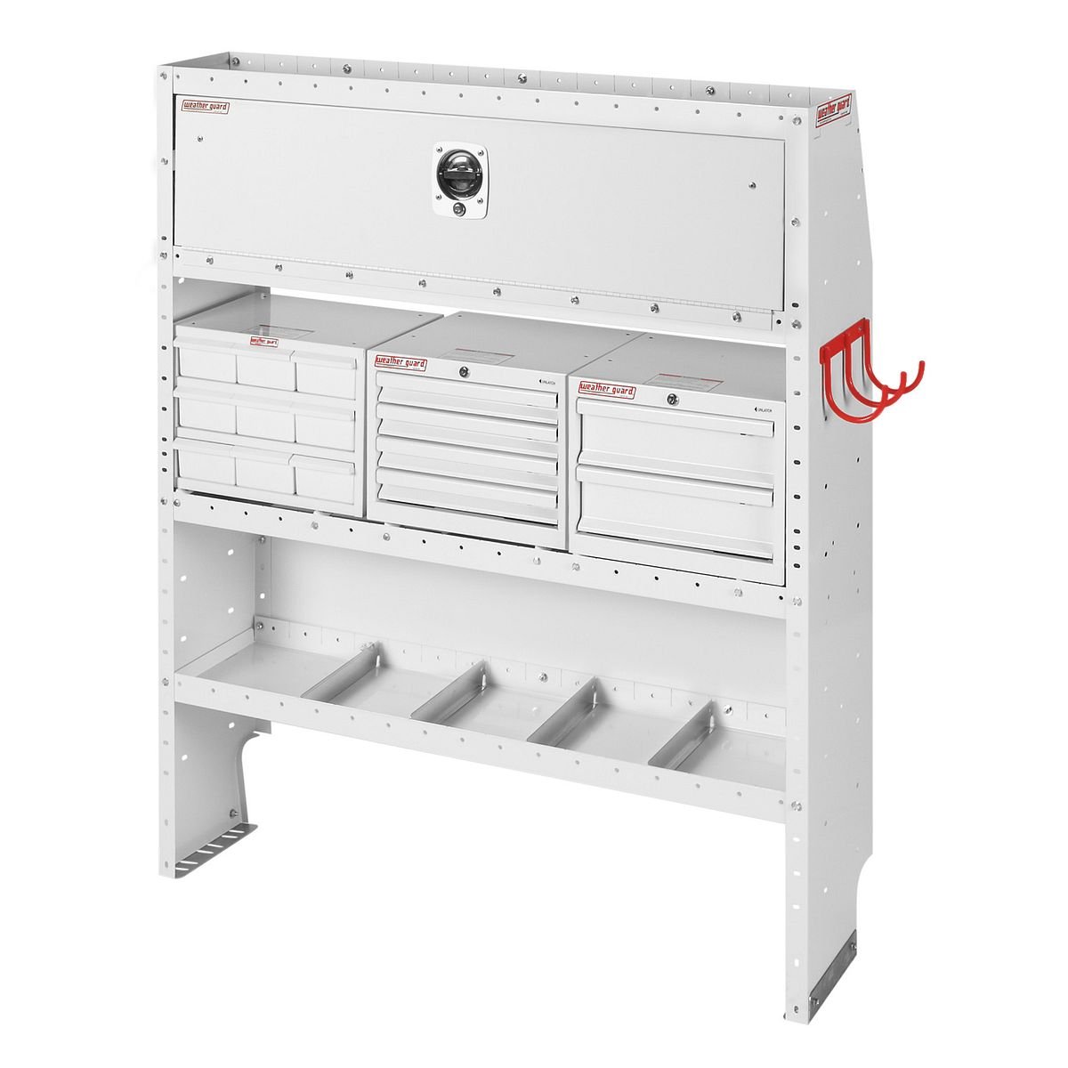 Cable & Plumber — Ford Transit High Roof 148″ WB Extended Body — passenger-side shelving layout