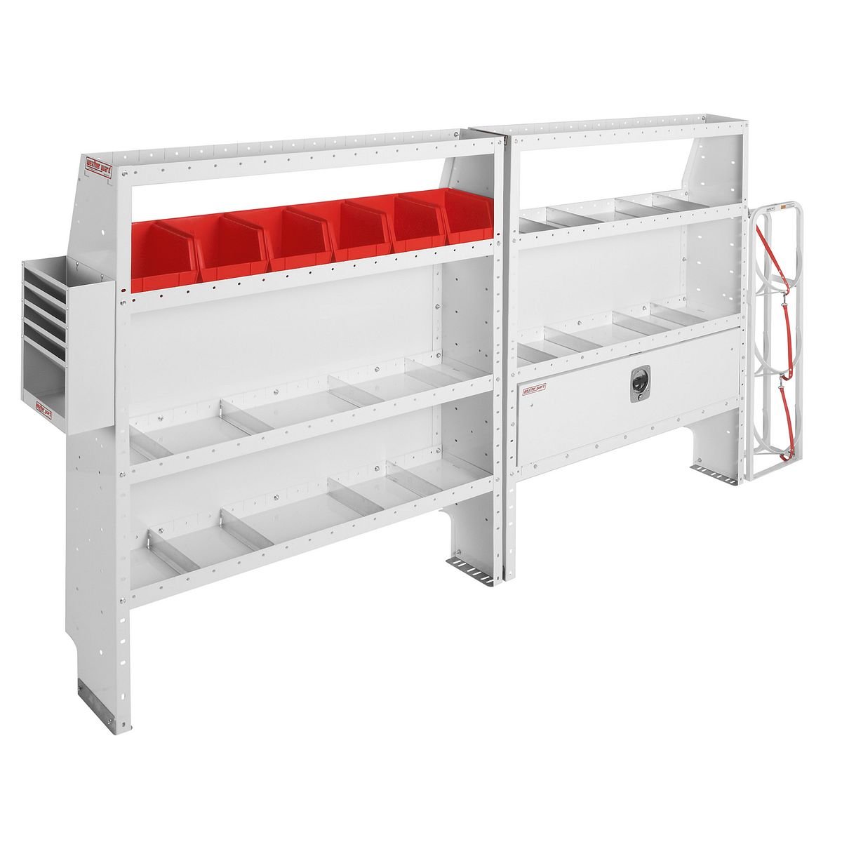 HVAC & Mechanical — Ford Transit High Roof 148″ WB — driver-side shelving layout
