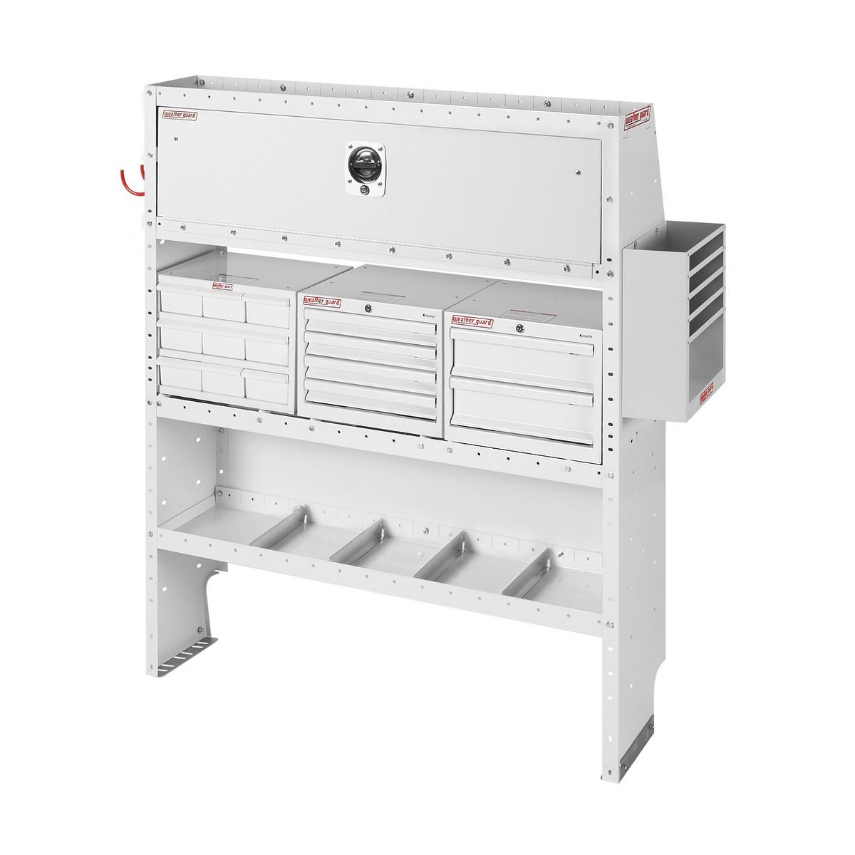 Electrical Contractor — Ford Transit High Roof 148″ WB Extended Body — passenger-side shelving layout