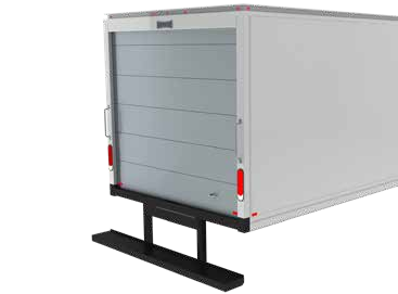 Knapheide box body with rear roll-up door closed and optional step bumper